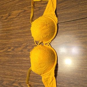 Pink yellow lace push up bra